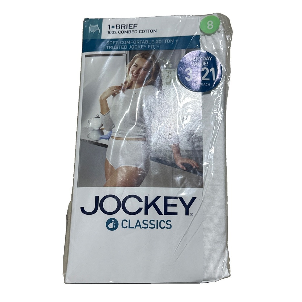 1 Pair Jockey Women Brief Classics Size 8 Brief Panty 100% Cotton 2003 Y2K